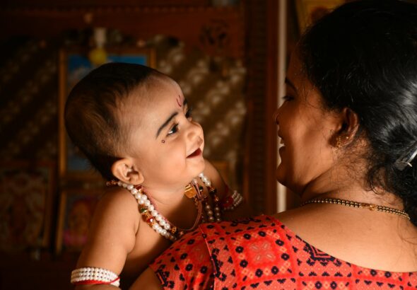 a woman with a child