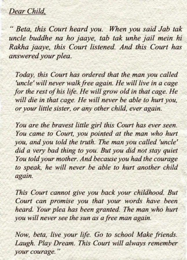 Judge's Pen Note: पॉक्सो पीड़िता को जज की चिट्ठी... बेटा, हमने तुम्हारी आवाज सुनी; जिसे तुम अंकल कहती थीं, वह अब कभी खुली हवा में सांस नहीं ले सकेगा; अब खुलकर जियो, हंसो और सपने देखो 1 Emotional Note By Judge